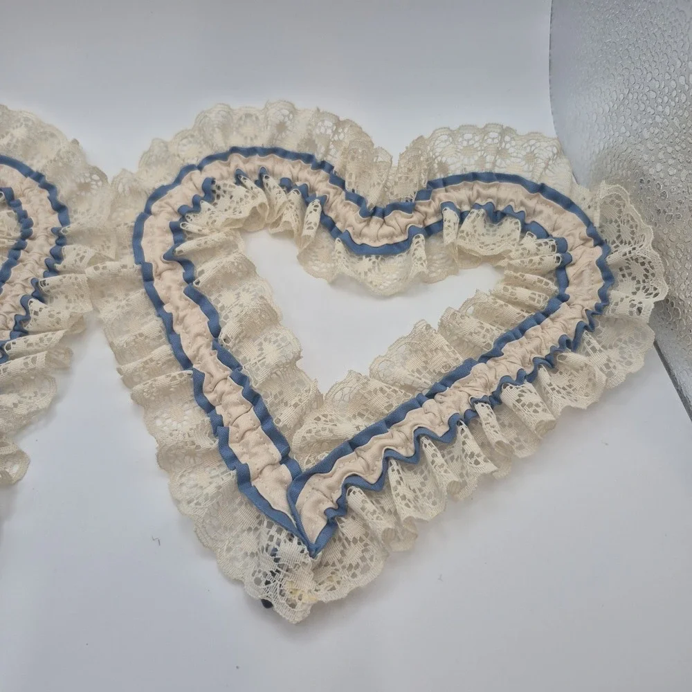 Vintage Heart Lace Decor Cottage Granny Core Cream & Blue